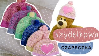 Czapeczka na szydełku dla noworodka niemowlaka z gwiazdką lub serduszkiem i mini pompony!