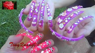 HAND MODELING BEAUTIFULL SHARP LONG NAILS WITH NAIL DESIGNS