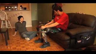 Bilateral Amputee above the Knee putting his legs on
