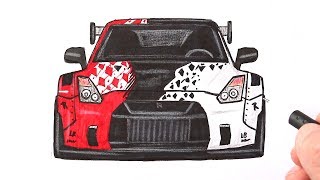 Как нарисовать машину Nissan GT-R | Машина рисунок поэтапно