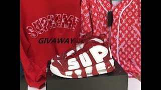 GIVEAWAY/HOW TO GET FREE HOODIE ?/NIKE AIR MORE UPTEMPO X SUPREME RED | UNBOXING/