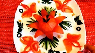 Шикарный цветок из помидора - Украшения из огурца & Как красиво нарезать овощи - Карвинг