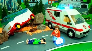 Игрушечные мультики про машинки - Обвал в горах!  Скорая помощь и Спасательная машина для детей.