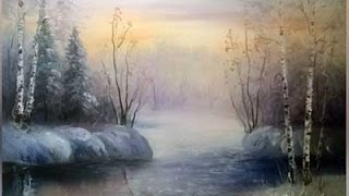 Видео урок "Рисуем зимний пейзаж с закатом"