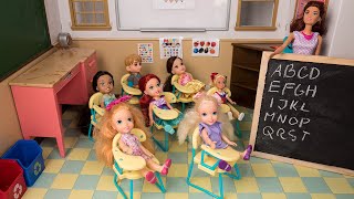 BACK TO SCHOOL FIRST DAY Shopping haul Elsa and Anna toddlers Barbie is teacher classroom trouble