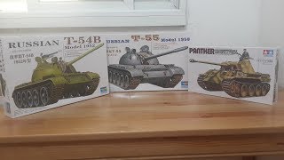 Сборные модели танков с AliExpress в ожидании сборки. Т-54Б, Т-55, Panther Ausf.A