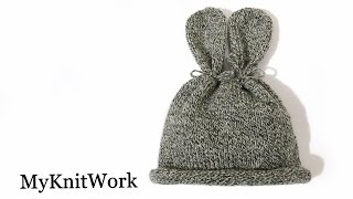 Шапочка Зайка для новорожденного. Bunny hat. Вязание спицами.