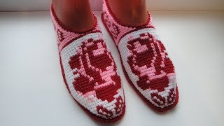 Домашние тапочки на подошве крючком. Тунисское вязание. Часть 2. Tunisian crochet slippers