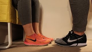 Footsie! Nike Flyknit Free and Racer + sockless + shoeplay + shoe swap!