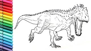 Drawing and coloring Indominus Rex From Jurassic World - Draw Dinosaurs Color Pages For Childrens