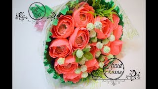 ?КОРАЛЛОВЫЙ БУКЕТ ИЗ КОНФЕТ ?Мастер класс?Розы из гофрированной бумаги?