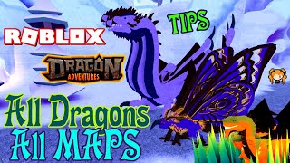 ROBLOX DRAGON ADVENTURES ALL DRAGONS! BEST PLACE TO FARM Grasslands Jungle Ocean Tundra Volcano MAPS