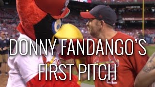 Donny Fandango throws out the Cardinals first pitch at Busch Stadium