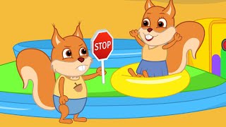 Famille d'Écureuil - Ne Veut Pas Descendre du Toboggan Aquatique Dessin Animé 2020 en Français