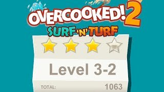 Overcooked 2. Surf 'n' Turf DLC. Level 3-2. 4 Stars. 2 Player Co-op