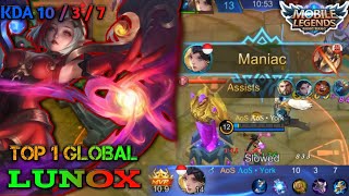 Lunox Skill Combo MANIAC !!! | Top 1 Global Lunox by ᎪoᏚ • York | Gameplay Lunox | Mobile Legends