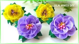 Канзаши/Простые цветы из лент/Ribbon Flowers/DIY Kanzashi/Flor de fita fácil/Ola ameS DIY