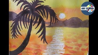 Как нарисовать красивый ЗАКАТ акварелью. Легкий способ | Art School