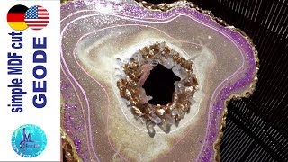 DE/EN Wood Cut free form Geode / Freiform Geode auf MDF Platte /w Resin8