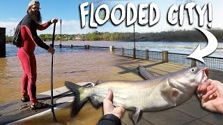 Fishing in a Flooded City! - Vlog (SUP River Fishing) | DALLMYD