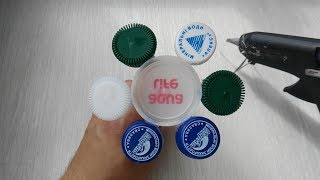 ★ Красивый Handmade. Как сделать  цветок из крышек от пластиковой бутылки и  клеевого пистолета.