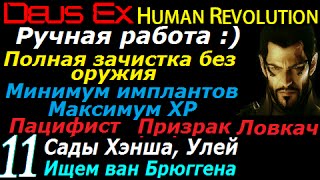 Deus ex human revolution Ручная работа  #11 Сады Хэнша Улей ищем ван Брюгген Пацифист призрак ловкач