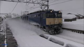 【大雪の新潟県】E233系 配給列車 EF64が牽引【警笛入】 Heavy snow&Rail transport