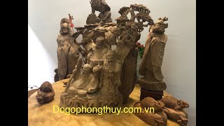 Bộ tượng Tam đa Phúc Lộc Thọ  Ngồi dưới gốc Tùng gỗ Ngọc am Hà Giang sp  Đồ Gỗ Phong Thủy Tiến Thịnh
