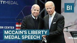John McCain warns against the rise of nationalism after being awarded the Liberty Medal