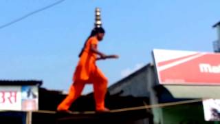Brave Lady Walks On The Rope With Different Ways