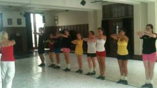 Bernadette Flynn teaches a step from Lord of the Dance ar CRC Irish Dance Camp