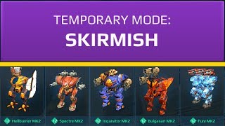War Robots Skirmish Mode Gameplay Hellburner Spectre Inquisitor Bulgasari Fury