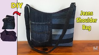 DIY JEANS SHOULDER BAG | DIY BAG OUT OF OLD CLOTHES | RECYCLED JEANS BAG | BAG SEWING TUTORIAL