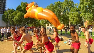 BEACH THEMED FLASH MOB during Sadiq Khan Bikini Balloon Protest at Parliament Square | LONDON