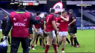 Ronan O'Gara kicks Sean Cox in the legs and Huge Fight
