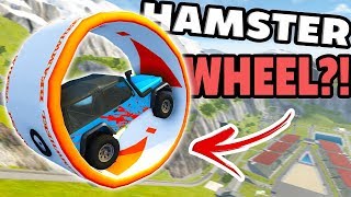 GIANT CAR HAMSTER WHEEL VS CAR JUMP ARENA! - BeamNG Drive Giant Hamster Wheel Mod