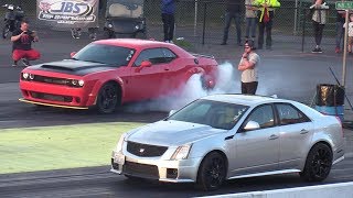 Demon vs CTS-V Cadillac 1/4 mile drag race