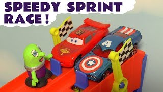 Disney Cars Toys McQueen Speedy Sprint Race with Hot Wheels Cars and funny Funlings for kids TT4U