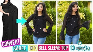 Convert Old Saree Into A Bell sleeve Top In 10 Minutes | DIY Quick And Easy Top
