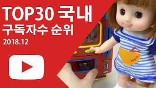 TOP30 국내 구독자수 순위 2018. 12월말 결산