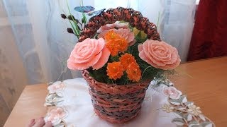 Плетение из бумажных трубочек корзинка часть 1 Cesta com alça  Basket with Handle