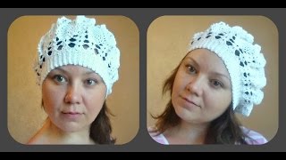 женская летняя беретка рисунком ананасы, вязание крючком