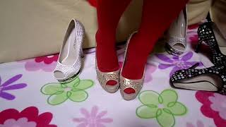 Red nylon tights and lots of new shoes