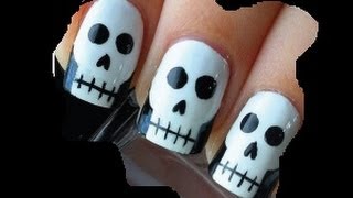 NAIL ART - UNHA DE CAVEIRA DESENHADA (TUTORIAL)