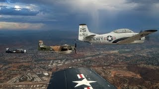 Formation Flight in T-28 with AD-4 Skyraider and two T-28's into MCAS Miramar for 2010 Air Show