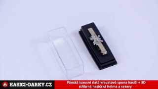 Pánská luxusní zlatá kravatová spona hasiči + 3D stříbrná hasičská helma a sekery