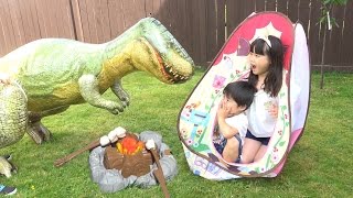 恐竜 出現!!! ぽぽちゃん おうち キャンプ ねんど で キャンプファイヤー dinosaur Play Doh Campfire Picnic
