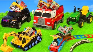 Pelleteuse, tractopelle, Camion de pompier, voiture de police  jouets pour enfants Excavator Toys
