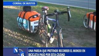 CICLISTAS RECORREN EL MUNDO EN BICI Y PASARON POR CORRAL DE BUSTOS