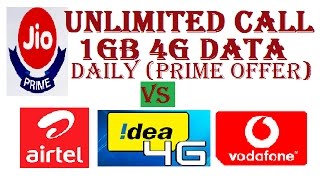 JIO Prime Vs New Launched Airtel , Idea , Vodafone Unlimited Calls + Daily 1GB DATA !! Offer Details
